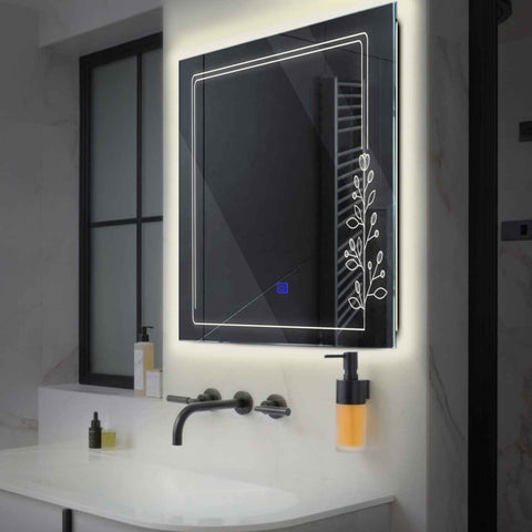 Miroir LED Carré | Bouton Tactile | Lumière blanche neutre - Reyze Série Good Vibes Modèle 3
