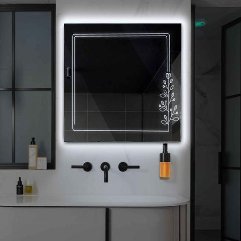 Miroir LED Carré | Sans Boutons Tactiles | Lumière blanche froide - Reyze Série Good Vibes Modèle 3