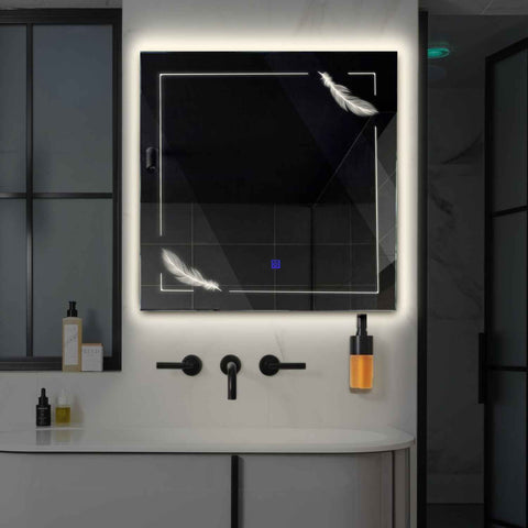 Miroir LED Carré | Bouton Tactile | Lumière blanche neutre - Reyze Série Good Vibes Modèle 2