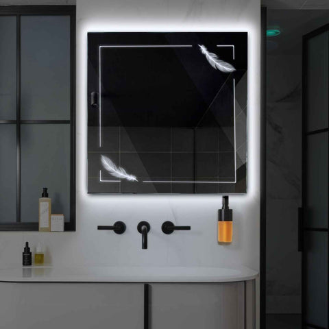 Miroir LED Carré | Sans Boutons Tactiles | Lumière blanche froide - Reyze Série Good Vibes Modèle 2