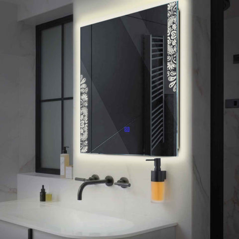 Miroir LED Carré | Bouton Tactile | Lumière blanche neutre - Reyze Série Good Vibes Modèle 4