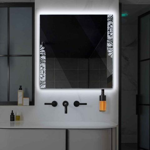 Miroir LED Carré | Sans Boutons Tactiles | Lumière blanche froide - Reyze Série Good Vibes Modèle 4