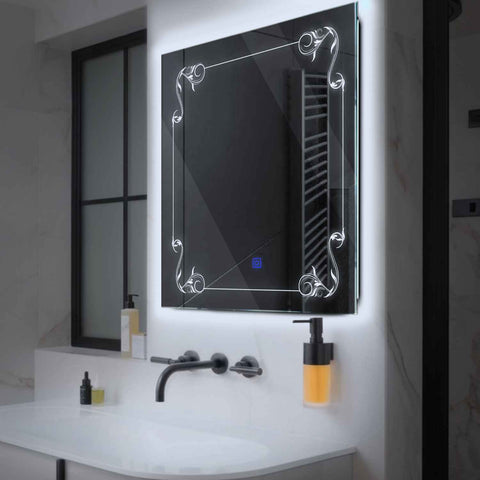 Miroir LED Carré | Bouton Tactile | Lumière blanche froide - Reyze Série Good Vibes Modèle 5