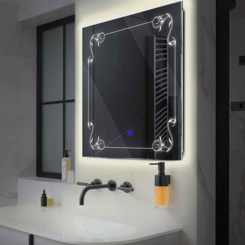 Miroir LED Carré | Bouton Tactile | Lumière blanche neutre - Reyze Série Good Vibes Modèle 5
