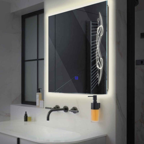 Miroir LED Carré | Bouton Tactile | Lumière blanche neutre - Reyze Série Good Vibes Modèle 6