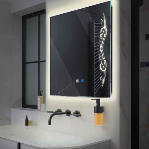Miroir LED Carré | boutons tactiles | Fonction Anti-Buée | Lumière blanche neutre - Reyze Série Good Vibes Modèle 6