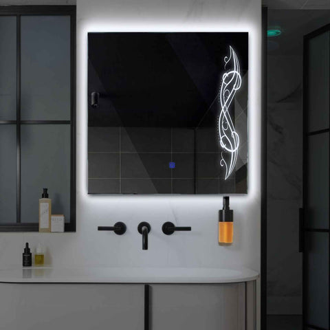 Miroir LED Carré | Bouton Tactile | Lumière blanche froide - Reyze Série Good Vibes Modèle 6