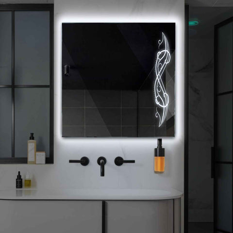 Miroir LED Carré | Sans Boutons Tactiles | Lumière blanche froide - Reyze Série Good Vibes Modèle 6