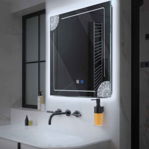 Miroir LED Carré | boutons tactiles | Fonction Anti-Buée | Lumière blanche froide - Reyze Série Good Vibes Modèle 7