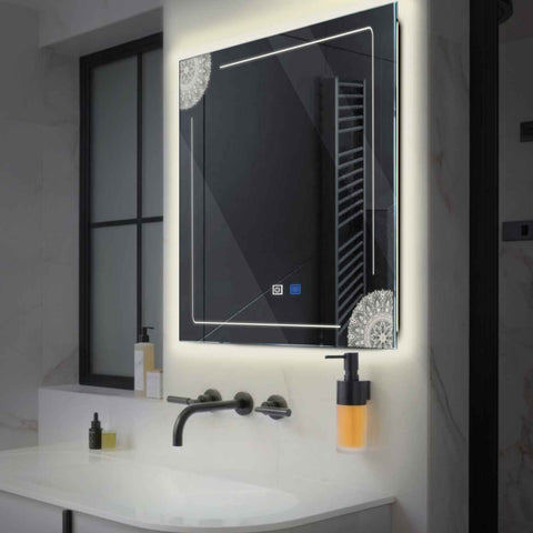 Miroir LED Carré | boutons tactiles | Fonction Anti-Buée | Lumière blanche neutre - Reyze Série Good Vibes Modèle 7