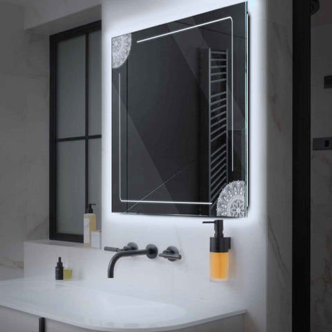 Miroir LED Carré | Sans Boutons Tactiles | Lumière blanche froide - Reyze Série Good Vibes Modèle 7
