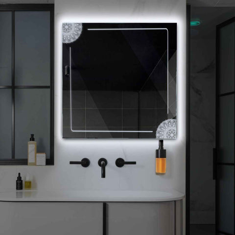 Miroir LED Carré | Sans Boutons Tactiles | Lumière blanche froide - Reyze Série Good Vibes Modèle 7