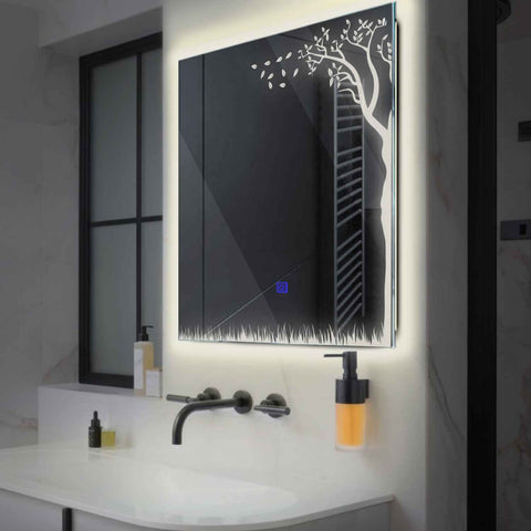 Miroir LED Carré | Bouton Tactile | Lumière blanche neutre - Reyze Série Good Vibes Modèle 8