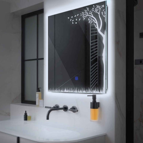 Miroir LED Carré | Bouton Tactile | Lumière blanche froide - Reyze Série Good Vibes Modèle 8