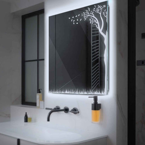 Miroir LED Carré | Sans Boutons Tactiles | Lumière blanche froide - Reyze Série Good Vibes Modèle 8