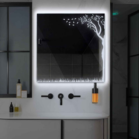 Miroir LED Carré | Sans Boutons Tactiles | Lumière blanche froide - Reyze Série Good Vibes Modèle 8