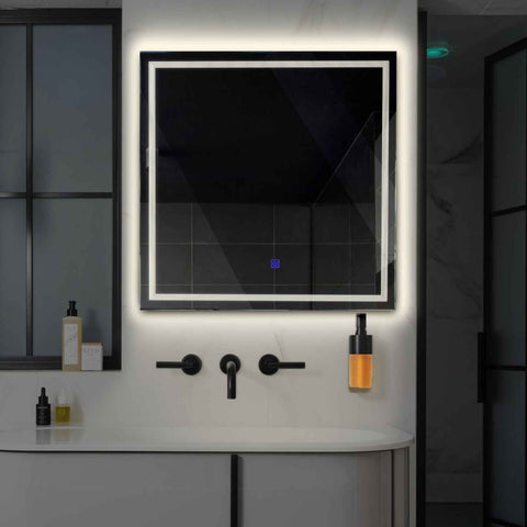 Miroir LED Carré | Bouton Tactile | Lumière blanche neutre - Reyze Série Minimal Modèle 1