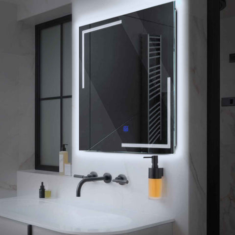 Miroir LED Carré | Bouton Tactile | Lumière blanche froide - Reyze Série Minimal Modèle 2