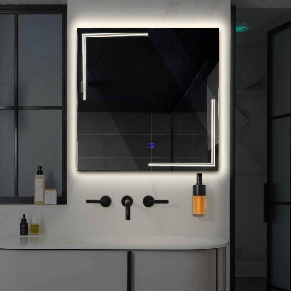 Miroir LED Carré | Bouton Tactile | Lumière blanche neutre - Reyze Série Minimal Modèle 2