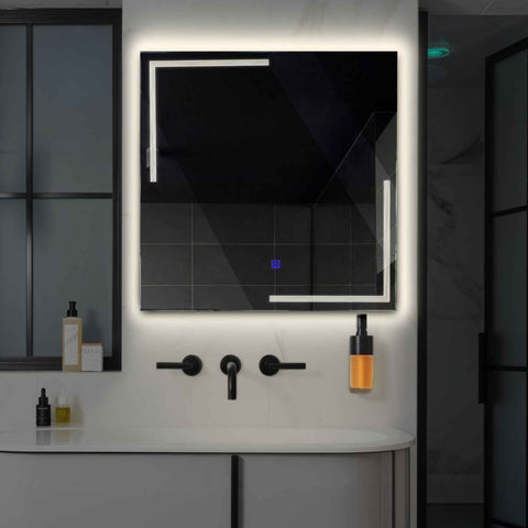 Miroir LED Carré | Bouton Tactile | Lumière blanche neutre - Reyze Série Minimal Modèle 2