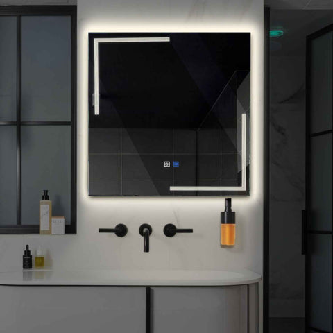 Miroir LED Carré | boutons tactiles | Fonction Anti-Buée | Lumière blanche neutre - Reyze Série Minimal Modèle 2