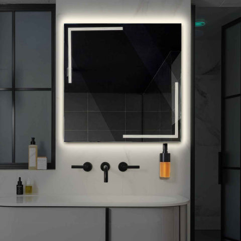 Miroir LED Carré | Sans Boutons Tactiles | Lumière blanche neutre - Reyze Série Minimal Modèle 2