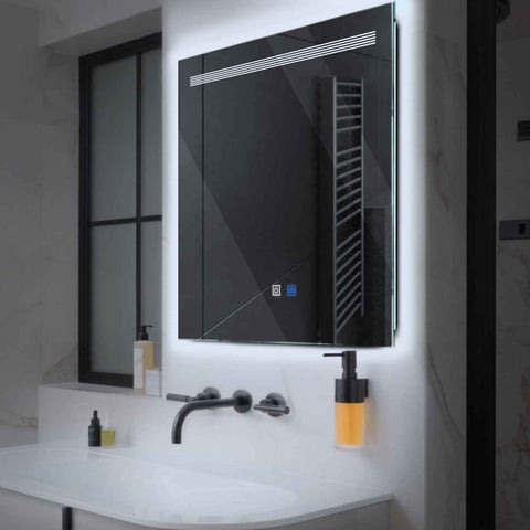 Miroir LED Carré | boutons tactiles | Fonction Anti-Buée | Lumière blanche froide - Reyze Série Minimal Modèle 5