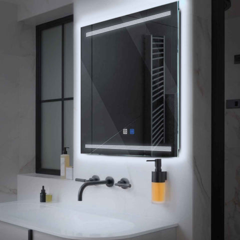 Miroir LED Carré | boutons tactiles | Fonction Anti-Buée | Lumière blanche froide - Reyze Série Minimal Modèle 8