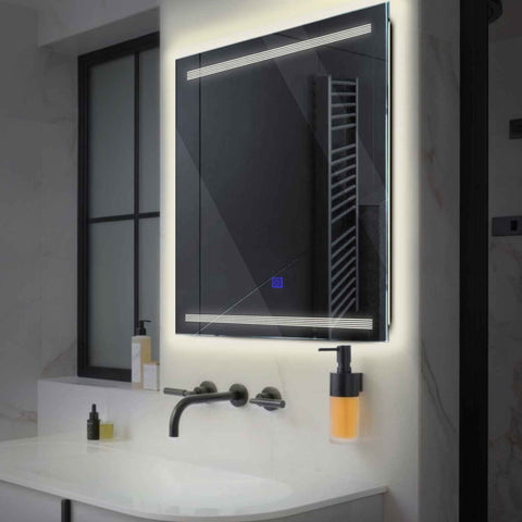 Miroir LED Carré | Bouton Tactile | Lumière blanche neutre - Reyze Série Minimal Modèle 8