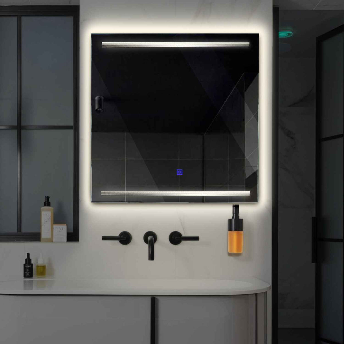 Miroir LED Carré | Bouton Tactile | Lumière blanche neutre - Reyze Série Minimal Modèle 8