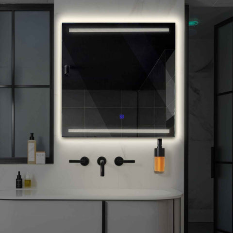 Miroir LED Carré | Bouton Tactile | Lumière blanche neutre - Reyze Série Minimal Modèle 8