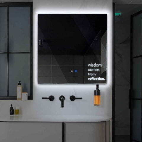 Miroir LED Carré | boutons tactiles | Fonction Anti-Buée | Lumière blanche froide - Reyze Série Motivated Modèle 1
