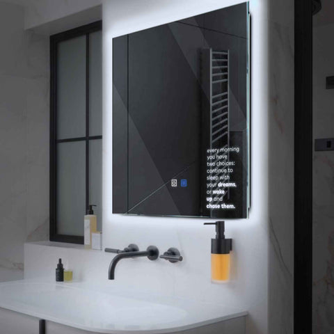 Miroir LED Carré | boutons tactiles | Fonction Anti-Buée | Lumière blanche froide - Reyze Série Motivated Modèle 2