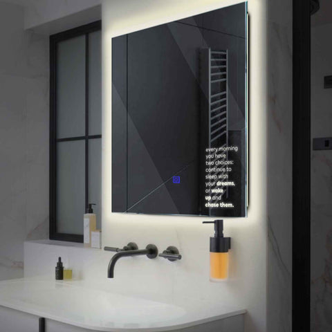 Miroir LED Carré | Bouton Tactile | Lumière blanche neutre - Reyze Série Motivated Modèle 2