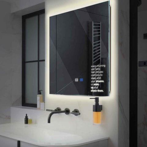 Miroir LED Carré | boutons tactiles | Fonction Anti-Buée | Lumière blanche neutre - Reyze Série Motivated Modèle 2