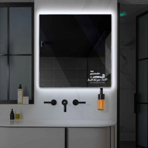 Miroir LED Carré | Sans Boutons Tactiles | Lumière blanche froide - Reyze Série Motivated Modèle 3