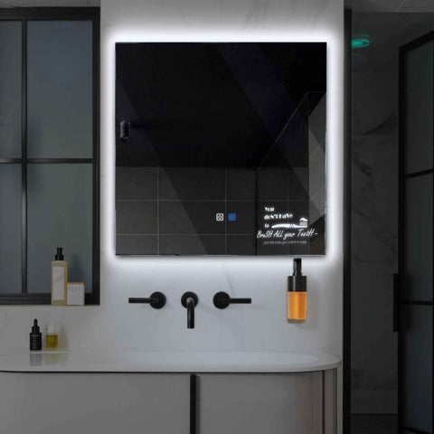Miroir LED Carré | boutons tactiles | Fonction Anti-Buée | Lumière blanche froide - Reyze Série Motivated Modèle 3