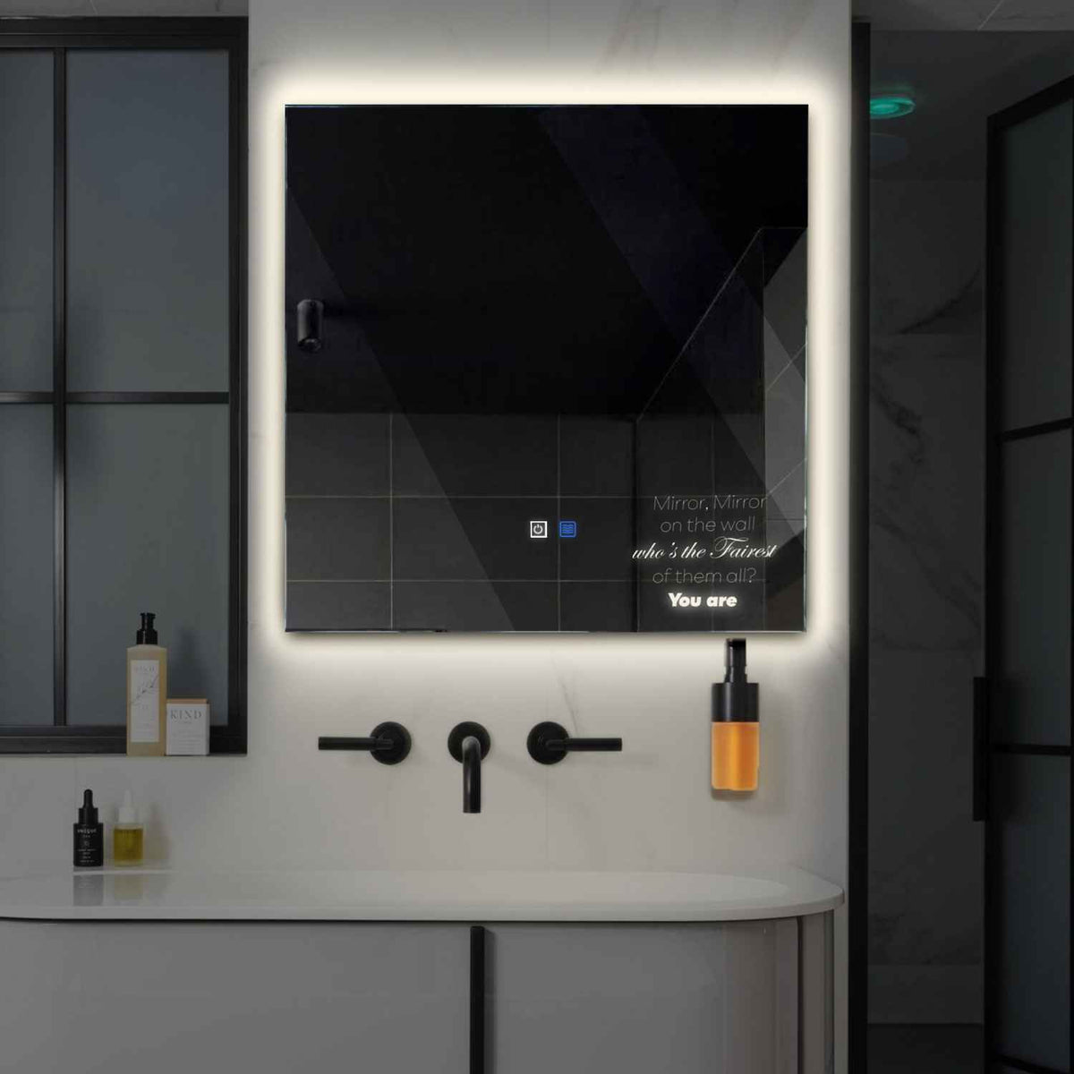 Miroir LED Carré | boutons tactiles | Fonction Anti-Buée | Lumière blanche neutre - Reyze Série Motivated Modèle 4