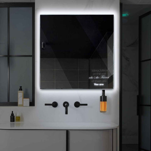 Miroir LED Carré | Sans Boutons Tactiles | Lumière blanche froide - Reyze Série Motivated Modèle 4