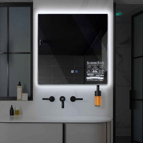 Miroir LED Carré | boutons tactiles | Fonction Anti-Buée | Lumière blanche froide - Reyze Série Motivated Modèle 5