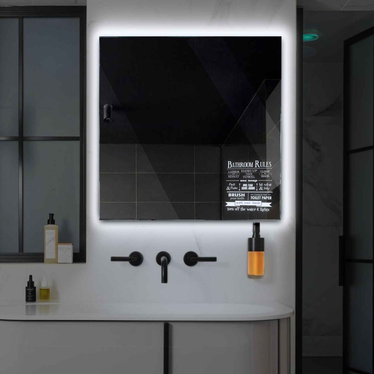 Miroir LED Carré | Sans Boutons Tactiles | Lumière blanche froide - Reyze Série Motivated Modèle 5