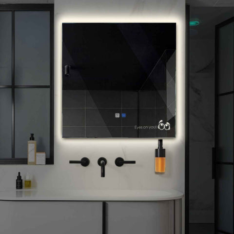Miroir LED Carré | boutons tactiles | Fonction Anti-Buée | Lumière blanche neutre - Reyze Série Motivated Modèle 8