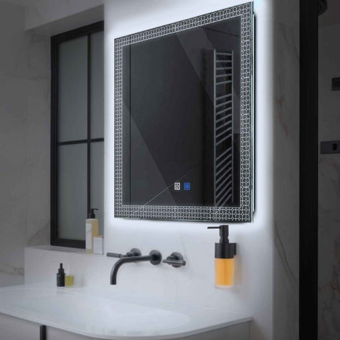 Miroir LED Carré | boutons tactiles | Fonction Anti-Buée | Lumière blanche froide - Reyze Série Official Modèle 2
