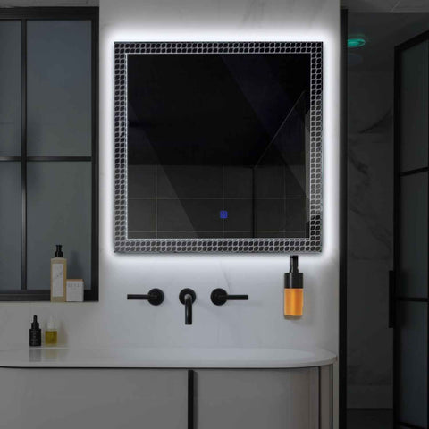 Miroir LED Carré | Bouton Tactile | Lumière blanche froide - Reyze Série Official Modèle 3