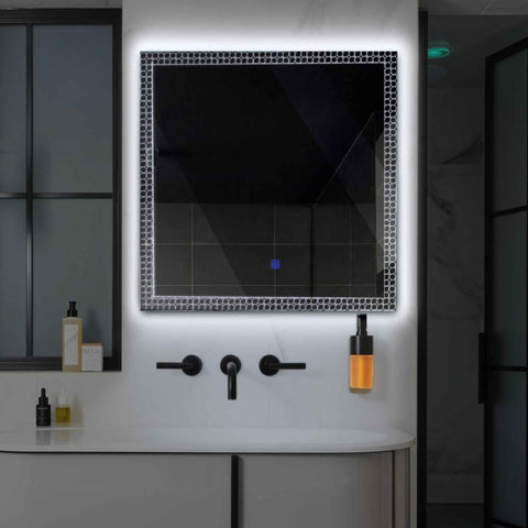 Miroir LED Carré | Bouton Tactile | Lumière blanche froide - Reyze Série Official Modèle 4