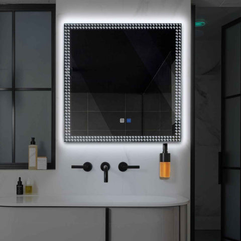 Miroir LED Carré | boutons tactiles | Fonction Anti-Buée | Lumière blanche froide - Reyze Série Official Modèle 6