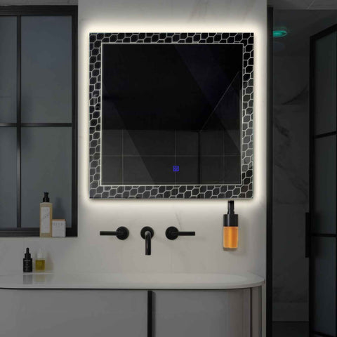Miroir LED Carré | Bouton Tactile | Lumière blanche neutre - Reyze Série Official Modèle 7