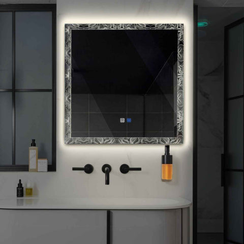 Miroir LED Carré | boutons tactiles | Fonction Anti-Buée | Lumière blanche neutre - Reyze Série Official Modèle 8