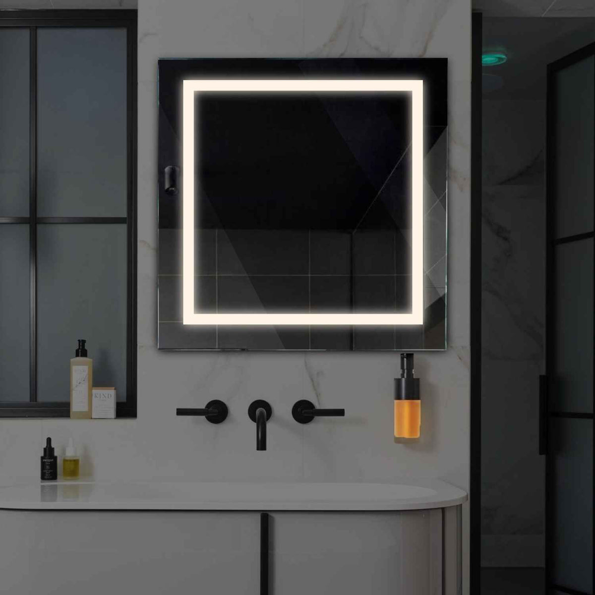 Miroir LED Carré | Sans Boutons Tactiles | Lumière blanche neutre - Reyze Série Salono Modèle 1