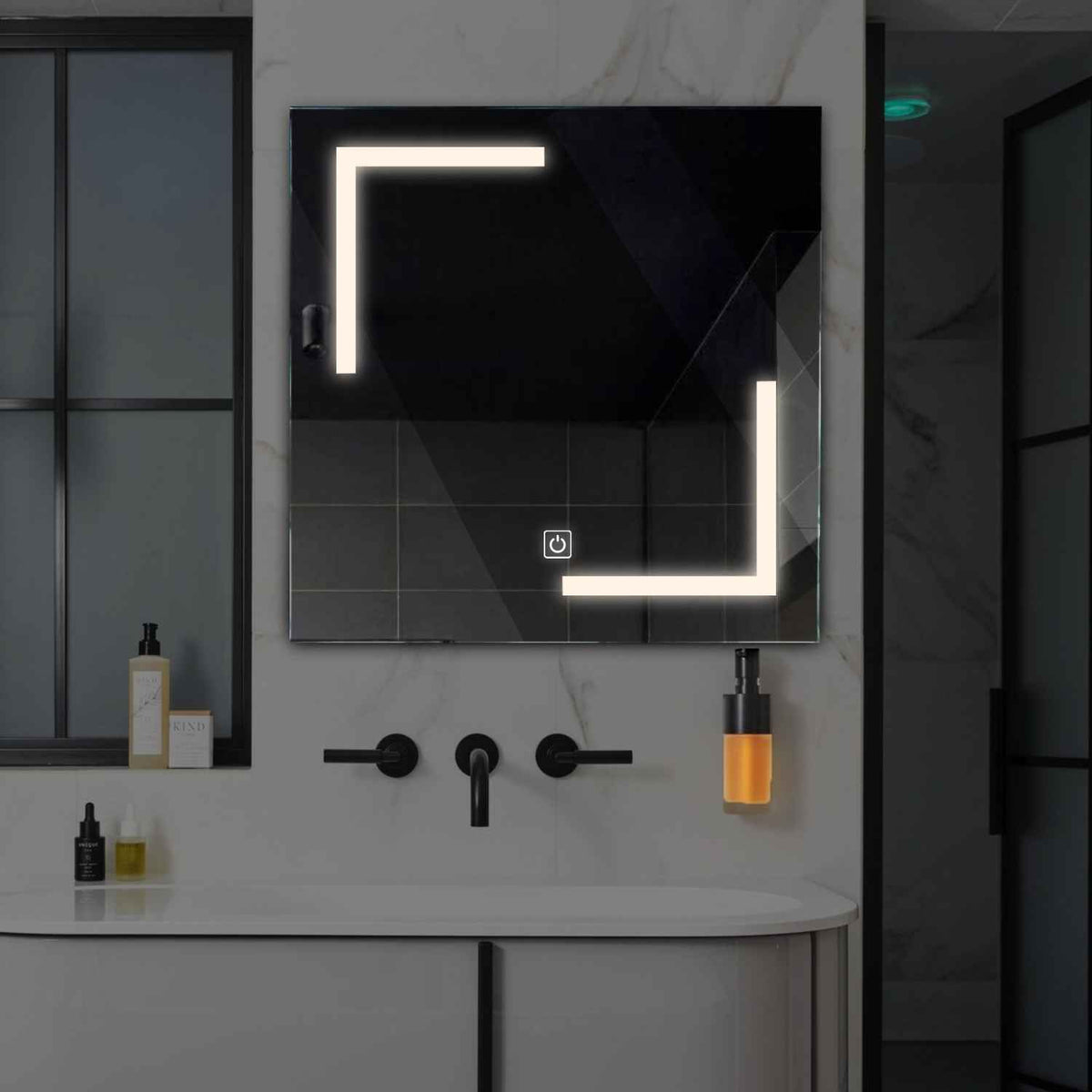 Miroir LED Carré | Bouton Tactile | Lumière blanche neutre - Reyze Série Salono Modèle 3